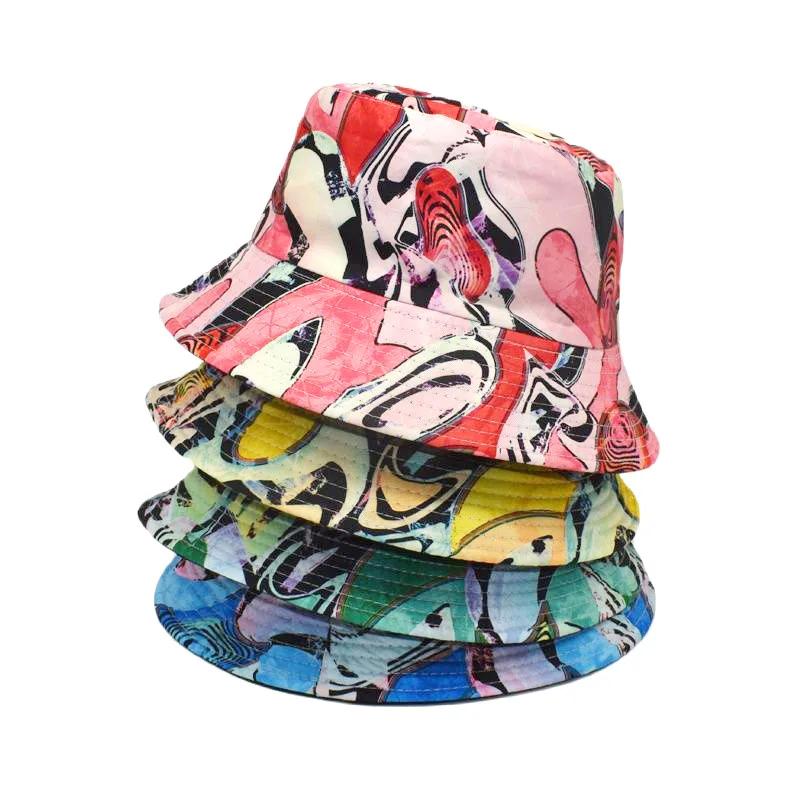 Spring and Summer Polyester Print Bucket Hat Fisherman Hat Outdoor Travel Sun Cap for Men and Women 11