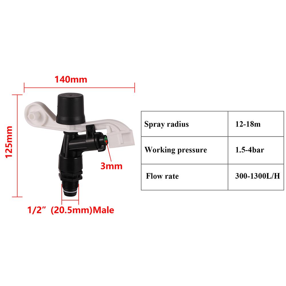 1/2" Male Thread Irrigation Impact Rocker Sprinkler Rotary Sprayer Single Double Outlet Agricultural Garden Watering Nozzle 2Pcs