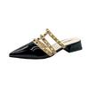 Rivet shoes French sense rivet cool slippers women's summer wear flat-bottomed summer and Korean version patent leather pointed head half slippers
