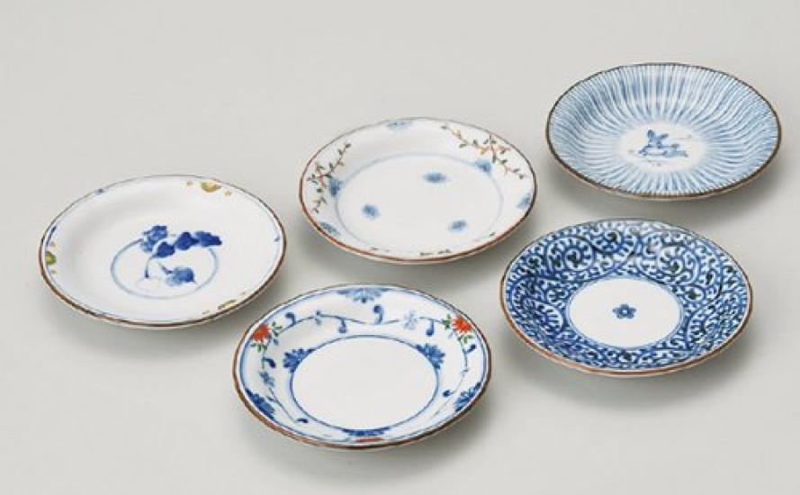Nishikai Ceramics Hasami Ware Small Plate Set, Colored Colored Color, Diameter 12cm, Plates, 5 Patterns, Tableware Set, Present, Birthday, Scissors,