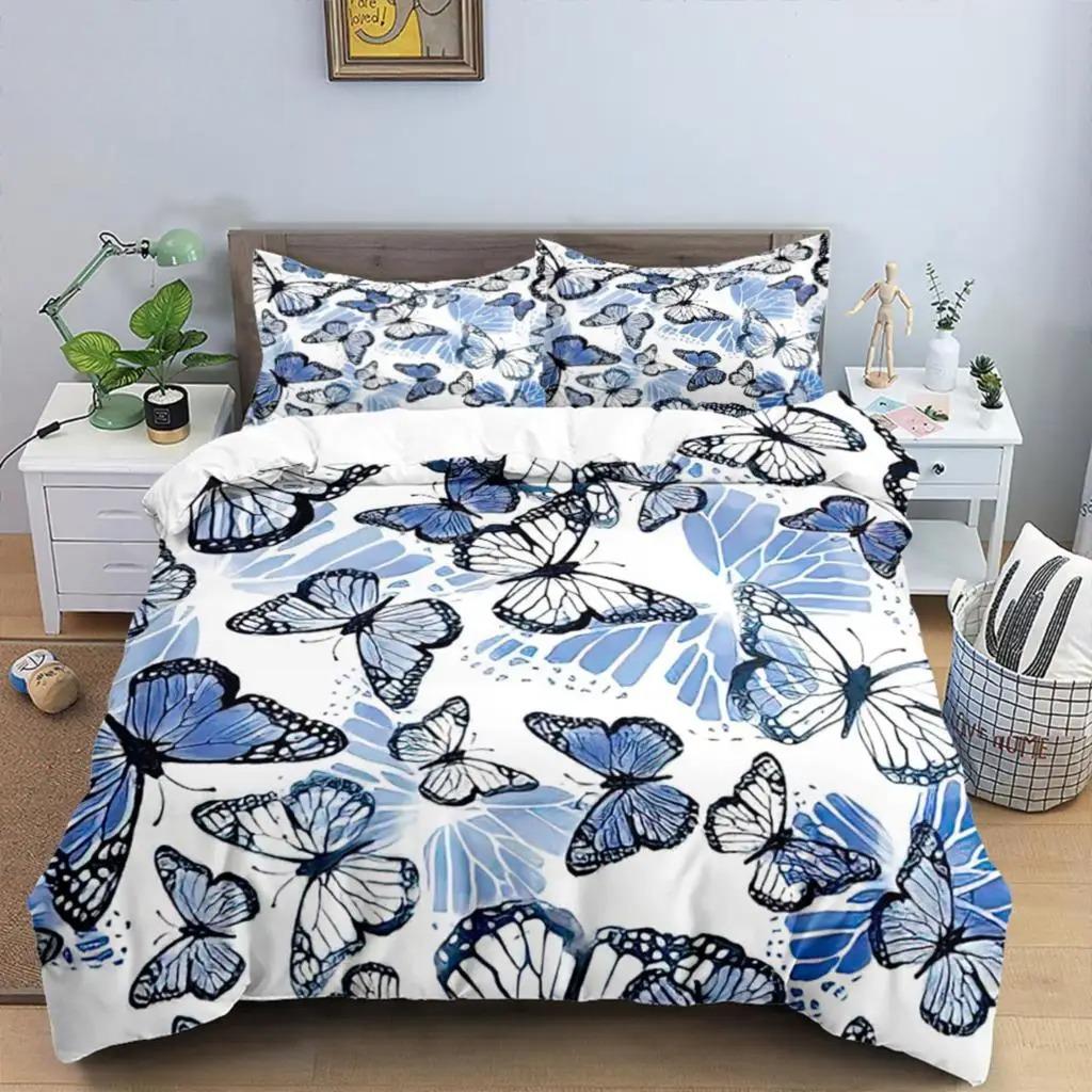 Butterfly Duvet Cover Set Polyester 3D Purple Butterfly Bedding Set Dreamy Night Butterfly Quilt Cover King Size Comforter Cover
