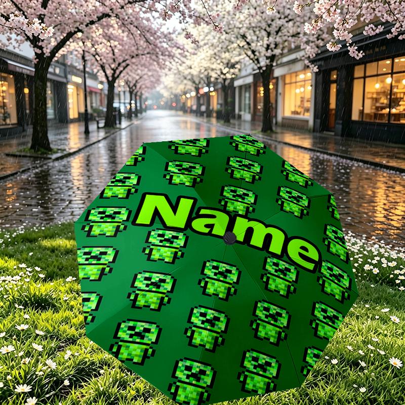 Custom Name Personalized Gamer Craft Print Umbrella, Auto Open Close, 8‑Rib Sturdy Frame, Commute Camping Hiking Use, Birthday Gift