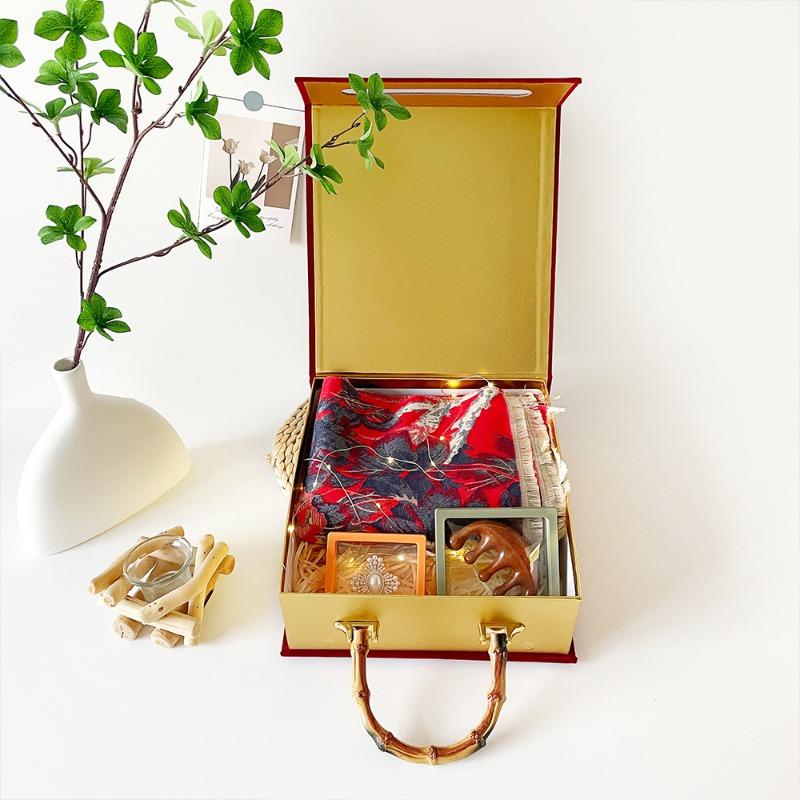 New red peony flower imitation cashmere scarf women's short fringed gold shawl gift box cover for elderly mothers