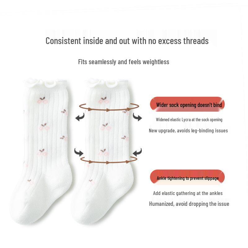 Children's Mid-Calf Combed Cotton Socks with Floral Wood Ear Trim for Spring & Autumn