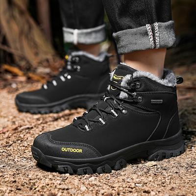 High-top Hiking Shoes Men's Plush Winter Outdoor Sneakers Warm Climbing Sneakers Anti-slip Sports Shoes Waterproof