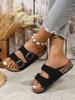 Women's Youth Mules New Spring/Summer Retro Casual Slip-On Shoes Pu Upper Double-Strap Half-Slip Flat Slippers with Adjustable Buckle