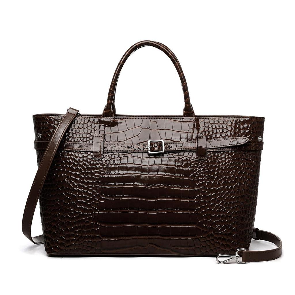 Elegante braune Rindsleder-Tragetasche mit Krokodilprägung – Geräumig & Stilvoll für Reisen und den täglichen Gebrauch
