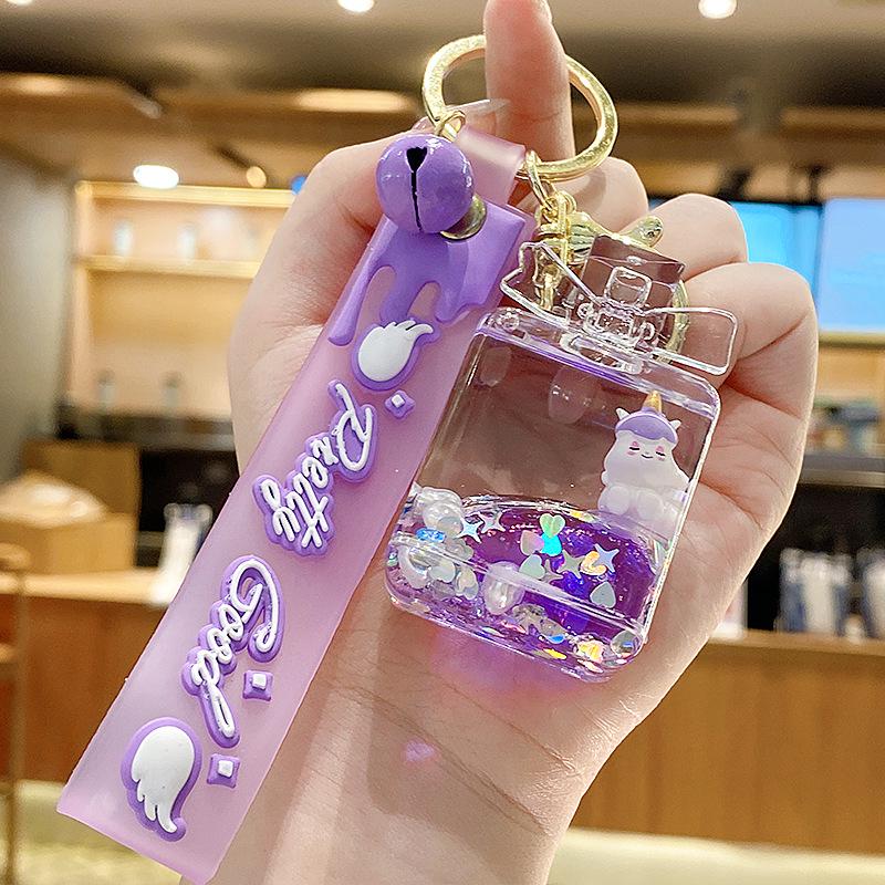 Purple Star Liquid Quicksand Keychain with Cherry Blossom Oil-Filled Pendant - Cute 3D Backpack Charm for Women