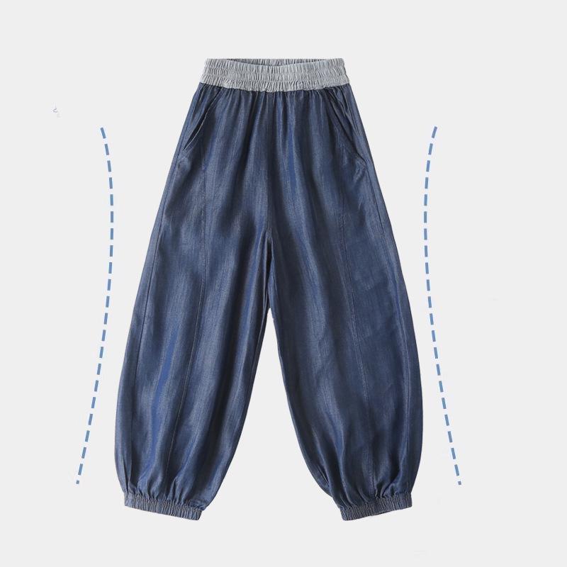 Children s Lightweight Tencel Denim Lantern Pants for Boys & Girls - Breathable, Long Casual Pants for Spring/Summer 120cm джинсовый синий