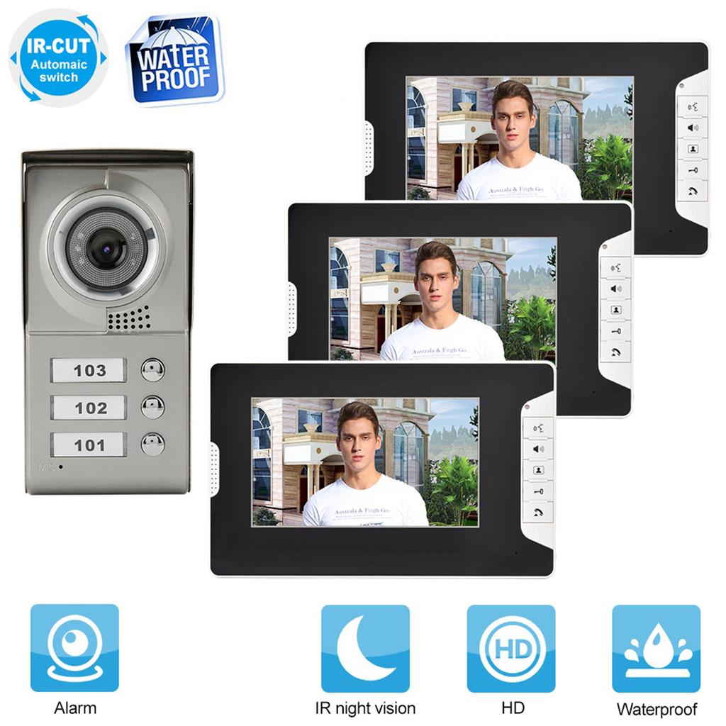 Apartment 3 Units Wired Video Door Phone Audio Visual Doorbell Intercom Entry System