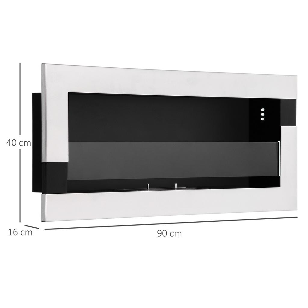 Camino a Bioetanolo in Acciaio Inossidabile, 2,5h di Combustione con Serbatoio da 1,5L e Copertura 20m², 90x16x40 cm, Argento
