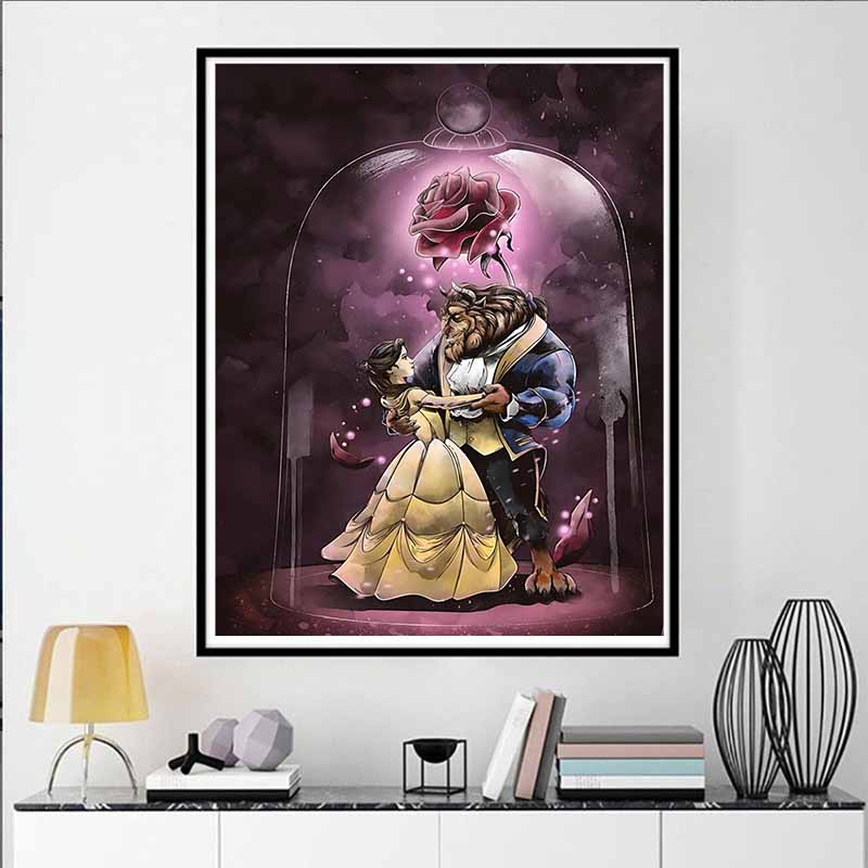 Disney Diamond Painting 5D Belle And The Beast Romantic Fan Art Illustration Cartoon Movie Cross Stitch Embroidery Handmade Gift Home Decoration