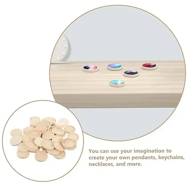 100pcs/lot 25-40mm Round Wood Pendant Trays Circle Wood Panels for Painting Round Canvas Boards, Unfinished Wooden Trays