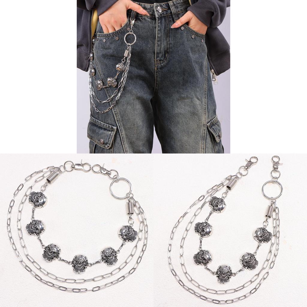 Metal Skull Hip Hop Belt Chain For Men With Spring Decor And Multilayer Design