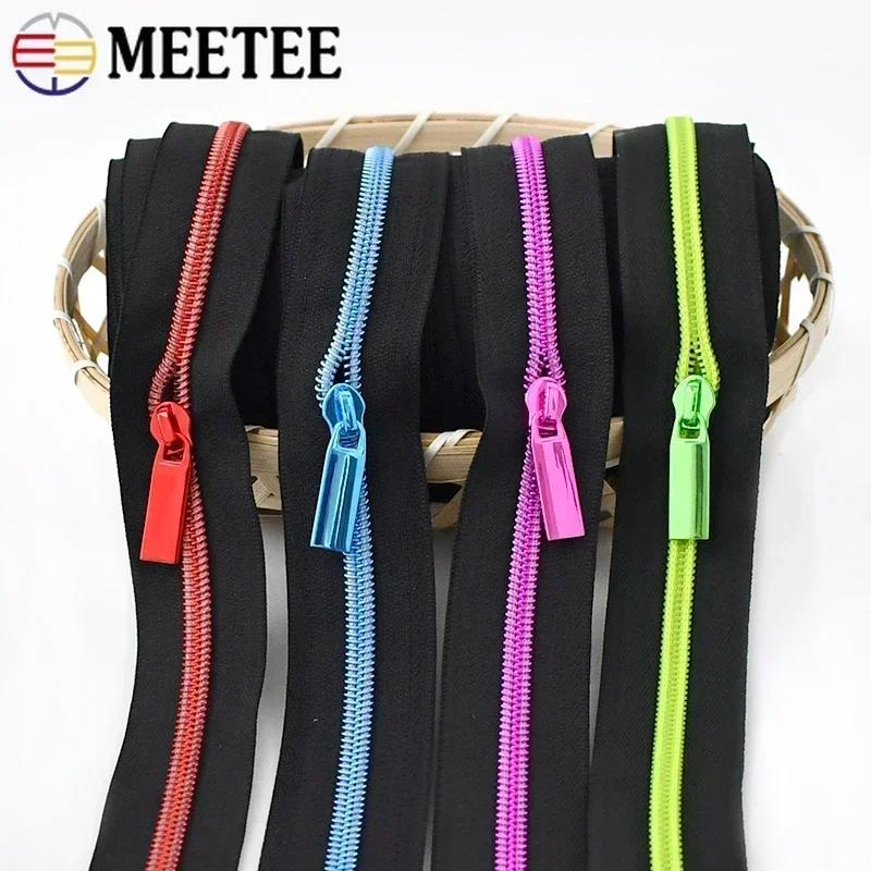 Meetee 10/20M 5# Nylon Zippers Tape + Zipper Slider Puller for Sewing Bag Shoes Garment Zips Repair Sew Crafts DIY Accessories