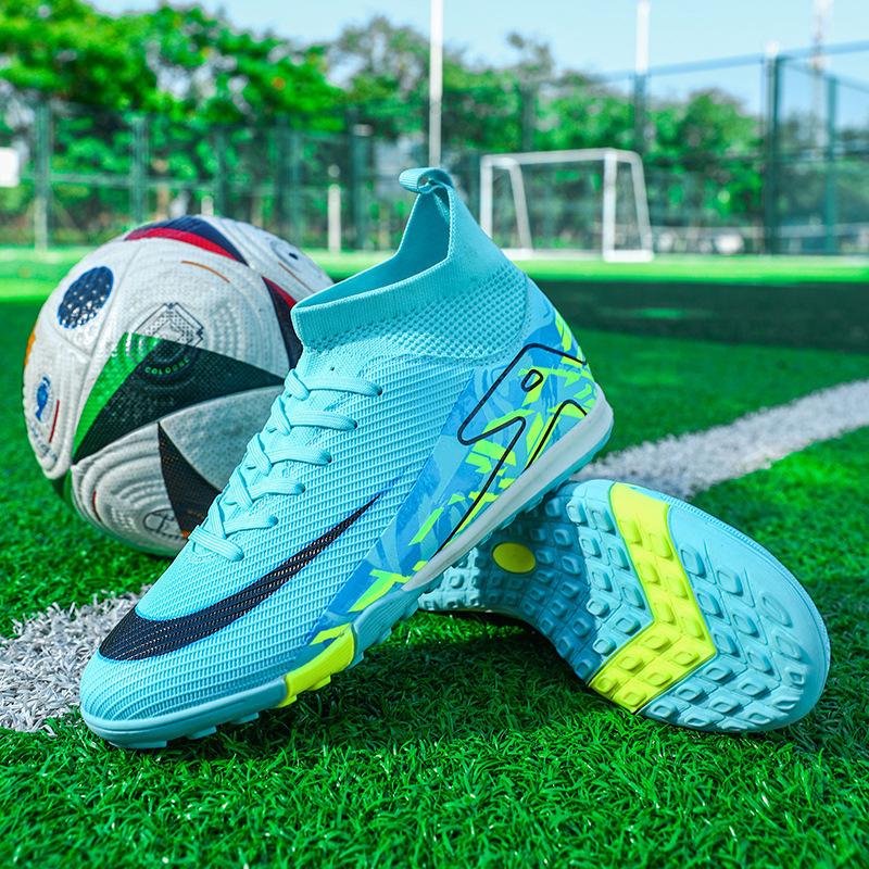 High-top football shoes fly-woven seamless AG nails artificial grass boys and girls adolescent students training shoes