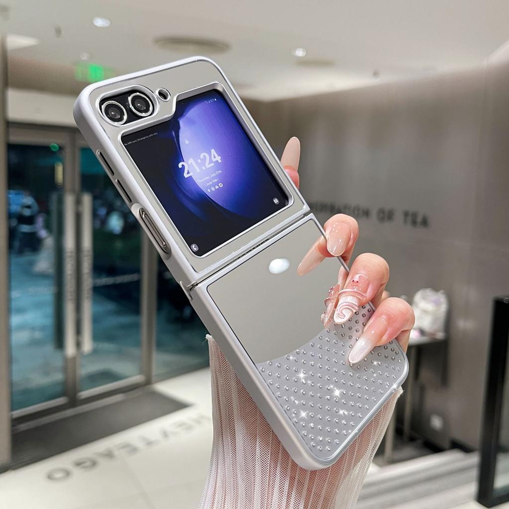 Samsung Folding Mirror Mobile Phone Case Suitable for Glaxy Zflilp6 Makeup Mirror Rhinestone Protective Case Zflip345