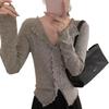 Chic V-Neck Long Sleeve Knit Top with Ruffle Edge