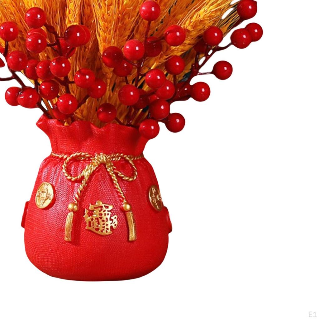 Bag Shape Dried Flower Vase Pot Desktop Bouquet Red Berries Planter Bonsai Ornament for Housewarming