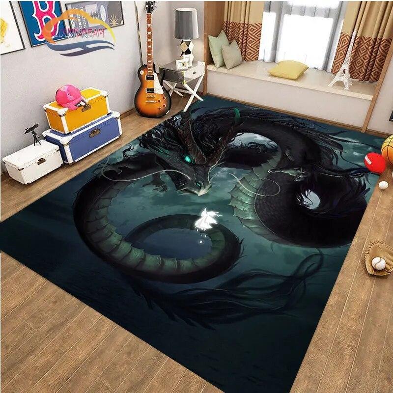 Kinesisk Drage Teppe 3D Trykk Dyr Tegneserie Mytisk drage Områdeteppe Stue Lekematte Gang Entrédør Dekor