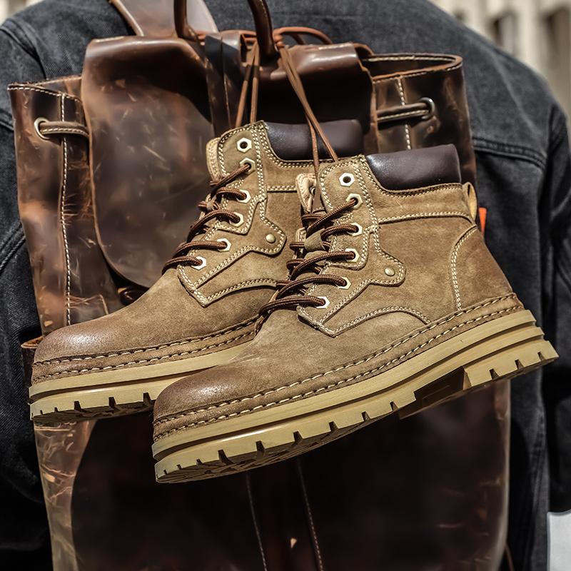 Martin boots winter British style American brown retro leather boots velvet cotton shoes big head leather boots