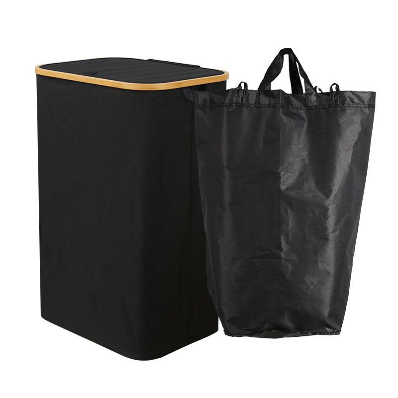 Foldable Bamboo Laundry Basket with Lid and Inner Bag for Bedroom or Bathroom