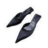 French Catwalk Model Pointed Triangle Thick Heel Satin Half Slippers Female 2025 Summer Wear Fairy Lazy Cool Slippers