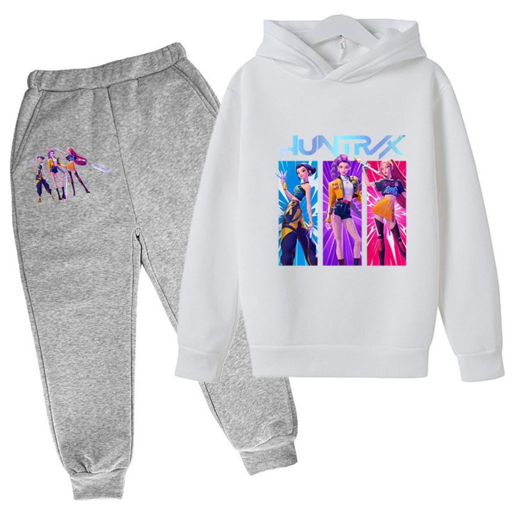 Zimowy chłopięcy i dziewczęcy kolorowy dres z długim rękawem i kapturem, dwuczęściowy zestaw składający się z bluzy i spodni