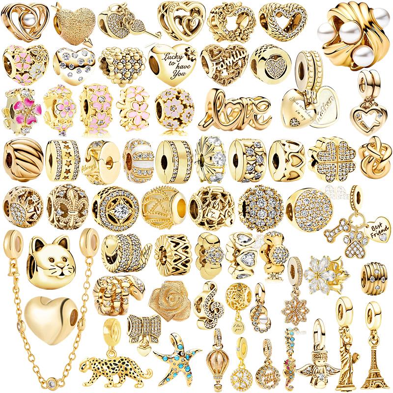 Sparking Gold Animal Heart Clip Charm Beads Dangle Fit Original Snake Bracelet Necklace Beads For Diy Jewelry Women Gift