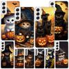 Black Kitten Halloween Pumpkin Phone Case For Samsung Galaxy S24 S25 Edge S26 Ultra S23 S22 S21 Plus S20 FE + Personalized Print