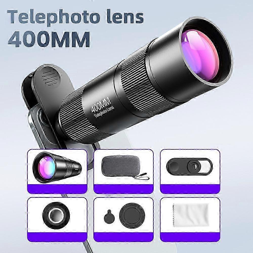 400Mm Phone Telephoto For Smarphone Zoom With Universal Lens Clip Cleaning Cloth Storage Bag