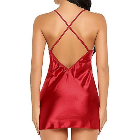 Stilvolles Nachtwäsche-Kleid mit Sling-Rücken und Kreuz für Damen, sexy, schlankes Robe-Kleid für Dating