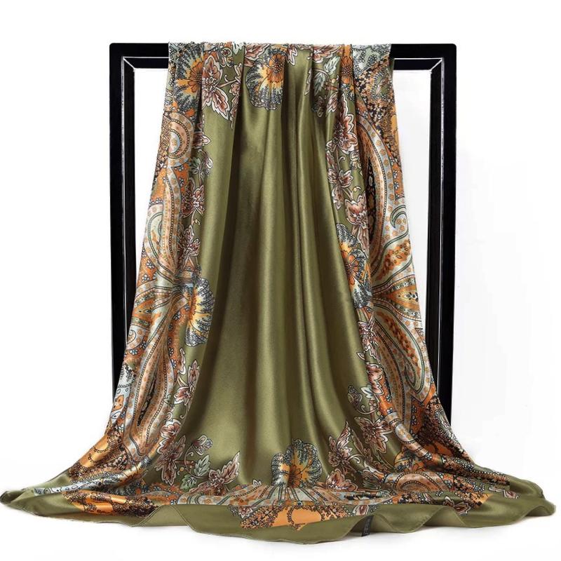Fashion Scarves For Women Print Silk Satin Head Scarf Female 90cmx90cm Luxury Brand Square Shawl Large Hijab Scarfs For Ladies