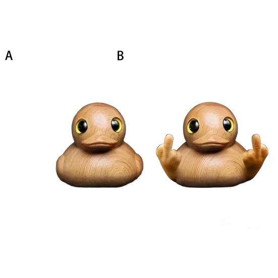 Wooden Middle Finger Duck Figurine Little Yellow Duck Statue Sculpture Handmade Animal Model Home Office Desktop Decoration Ornament