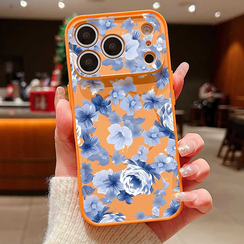 Magnetisch Für Magsafe Hülle Für iPhone 17 Pro Max Blau Rose Blumen Muster Hautgefühl Abdeckung Für iPhone 16 15 14 13 Pro Max