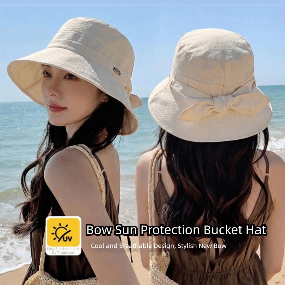 Wide Brim Bow Bucket Hat Solid Color Sunshade Hat Casual Summer Sun Hat Girl