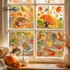 Maple Leaf Window Stickers for Home 9PCS Autumn Forest Animal Clings, Thanksgiving Pumpkin Stickers, Clings Kids Removable Decals Coffee Shop