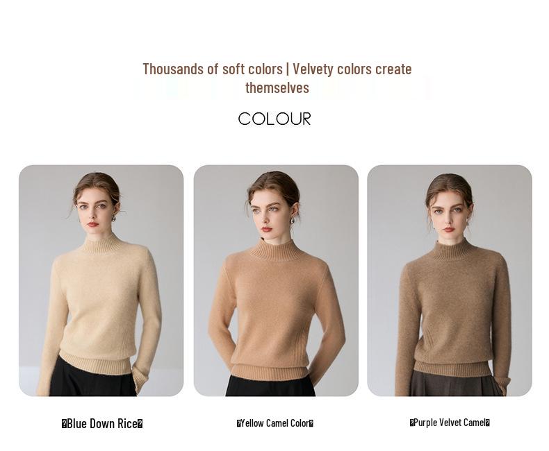 Women's High-End Cashmere Turtleneck Sweater - Long Sleeve, Loose Fit, Warm Knit Wool Base Layer for Autumn/Winter.