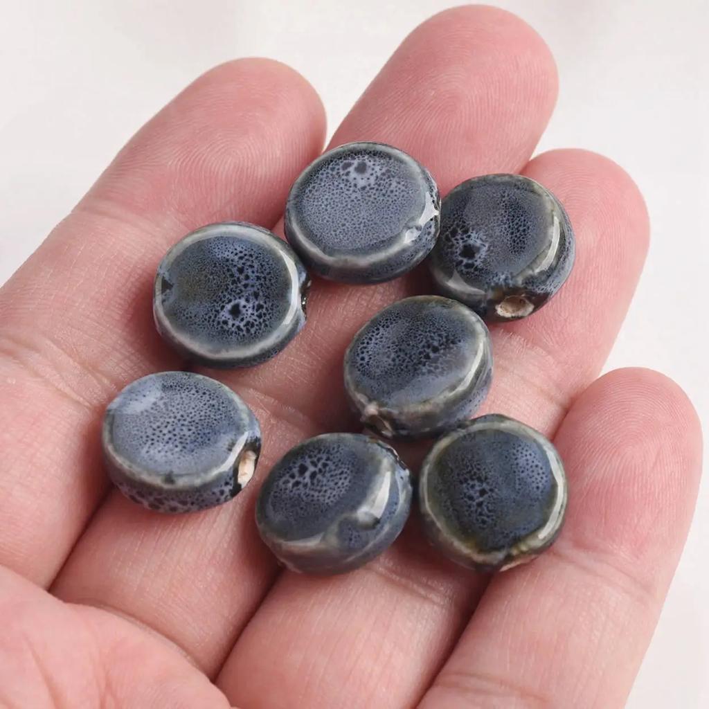 20pcs Flat Round 15mm Handmade Ceramic Porcelain Loose Spacer Beads Lot for Jewelry Making Accessories DIY Crafts Findings Creativity Beads