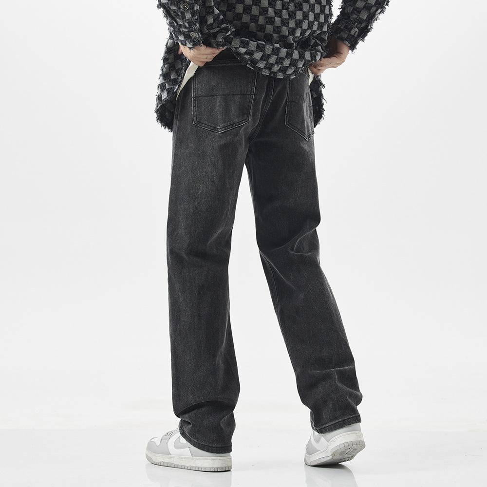 Black Jeans Men's Loose Straight Stretch Denim Washed Wide Leg Pants American High Street Trend Brand Mopping Pants