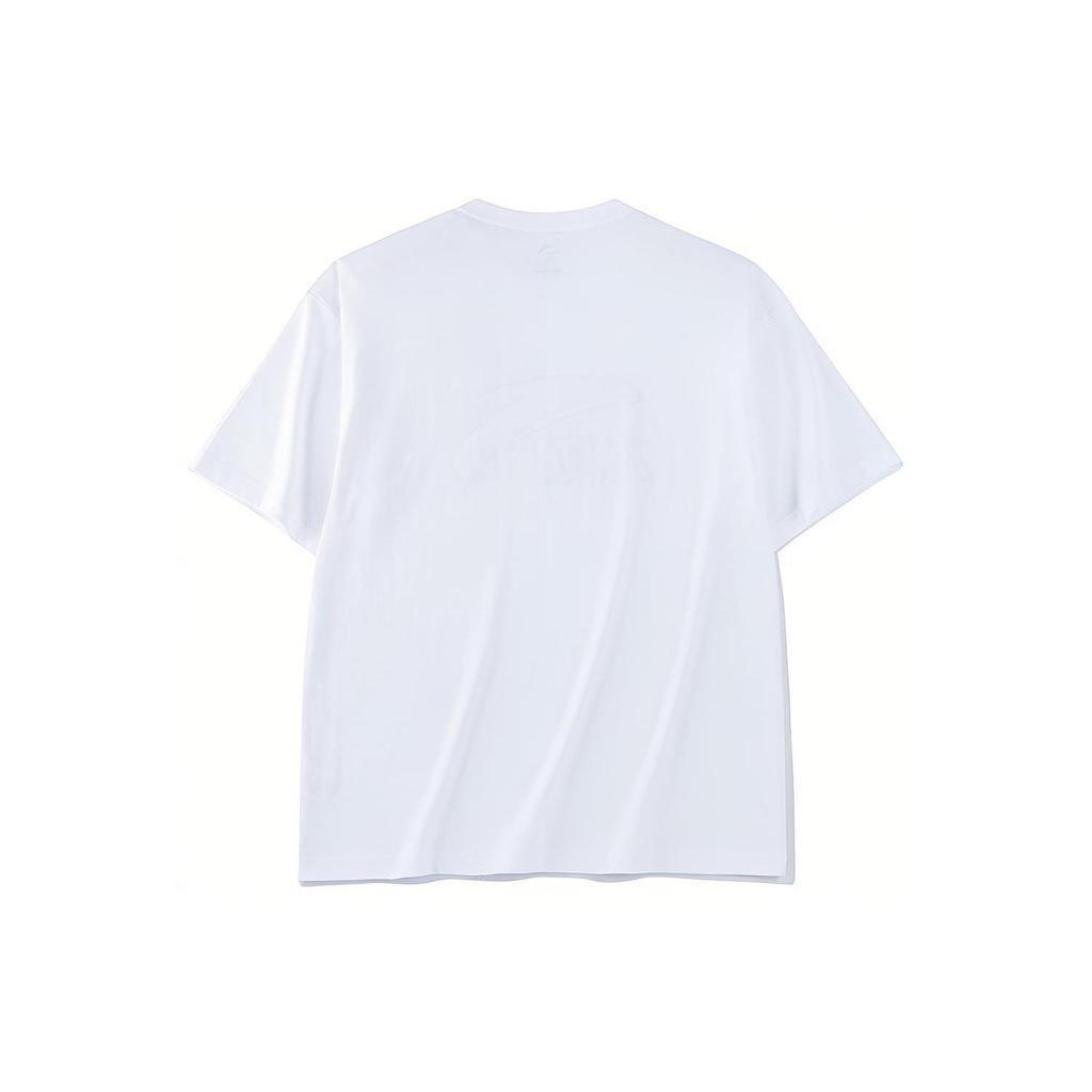 Anta Cartoon Letter Logo Print Round Neck Short Sleeve T-Shirt Unisex Tops Snow-White 972328114-1
