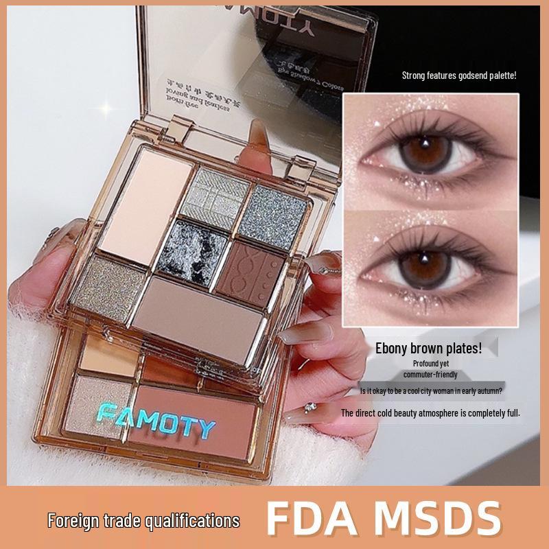 Seven-Color Matte & Glitter Earth-Tone Eyeshadow Palette - Smudge-Resistant, Pearlescent Smoky Makeup