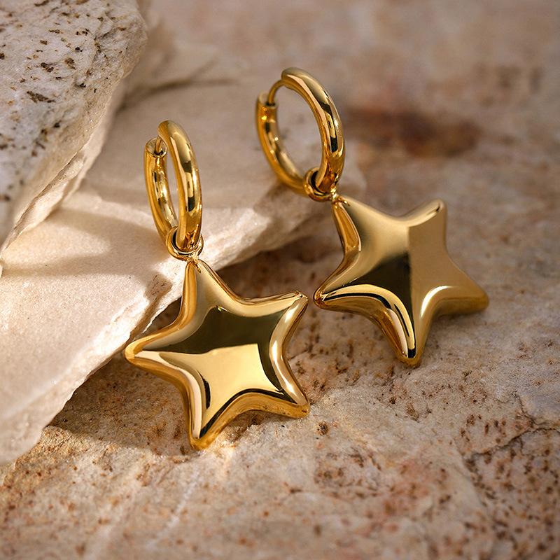

Fashion Metal Large Star Drop Earrings for Women Exaggerated Acrylic Smooth Star Thick Ear Buckle Party Zircon Accessories золотий