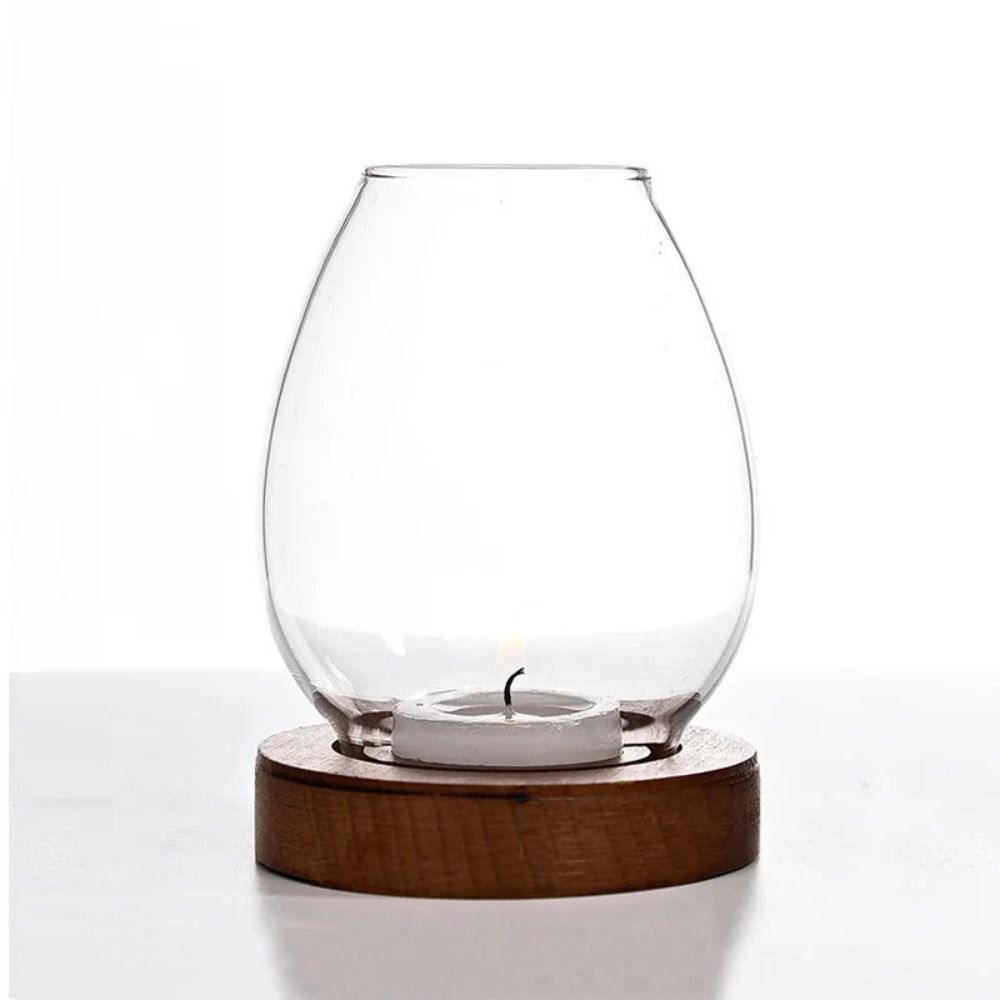 Glass Candlesticks with Cup Cover Round Table Decoration Ornaments Windproof Candle Holders  Home