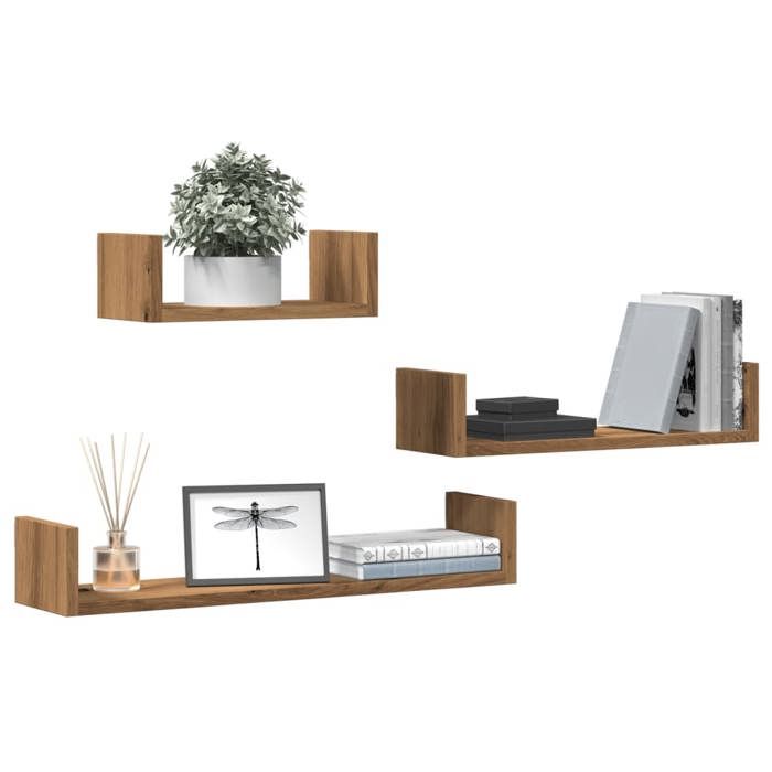 VidaXL Étagères murales 3 pcs chêne artisanal bois d'ingénierie, étagère flottante murale, étagère de buanderie, étagère à 855793