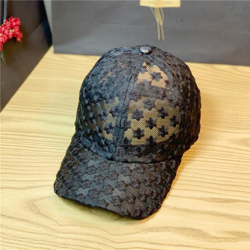 Lace hat, thin baseball cap, summer sun protection hat, hollow-out duckbill cap, breathable sun hat with large brim Adult54-60Adjustable чёрный