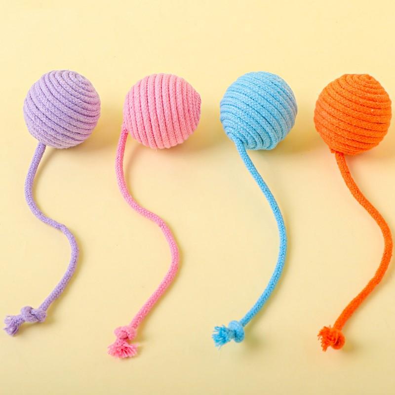 Cat Toy Cotton Ball Cat Toys Interactive Bite Resistant Knot Ropes Toy Dog Teeth Cleaning Colorful Ball Toys for Cats Grinding