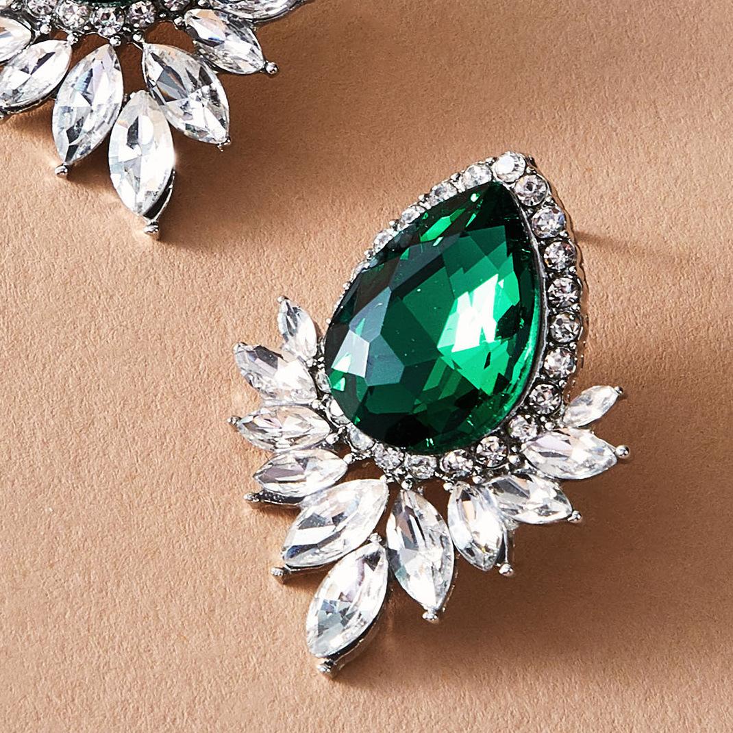 

Атмосферные модные серьги-капли, модные серьги-гвоздики с изумрудным блеском и бриллиантами, ювелирные изделия, аксессуары для одежды зелёный