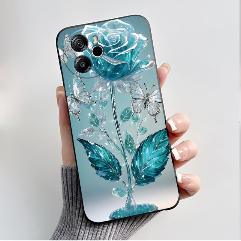 Per Oscal Tiger 12 13 Custodia Moda Farfalla Fiore Nero Morbido Silicone Custodia per Telefono per Blackview Oscal Tiger12 Tiger13 Cover