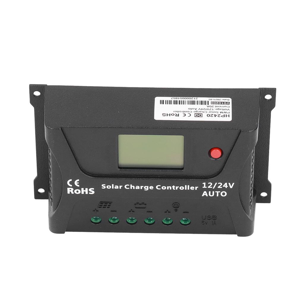 PWM Solar Charger Controller 20A Solar Panel Regulator Black Energy Controller for RV Accessories